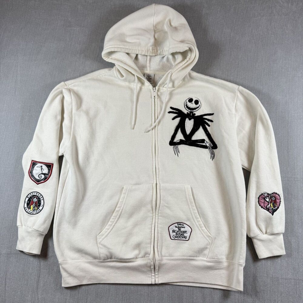 Disney Nightmare Before Christmas Jack Skellington Zip Hoodie Size XL Ivory
